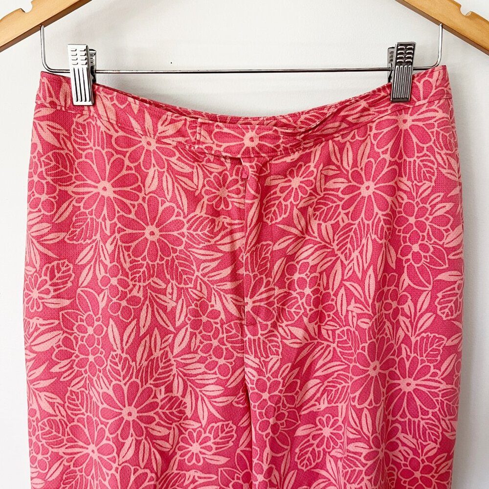 VTG Tommy Bahama Pants Size 6 100% Silk Straight Leg Resort Floral Cropped Pink - Picture 2 of 10